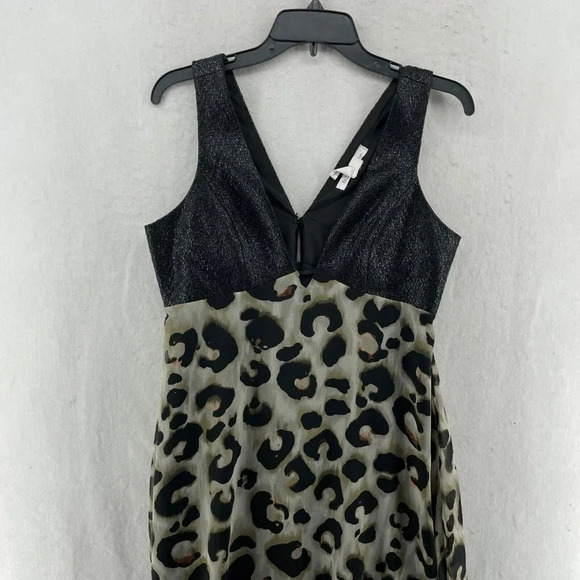 BCBGeneration Mini Dress Women's 8 Black Leopard Print Plunging V-Neck Metallic - Picture 5 of 11